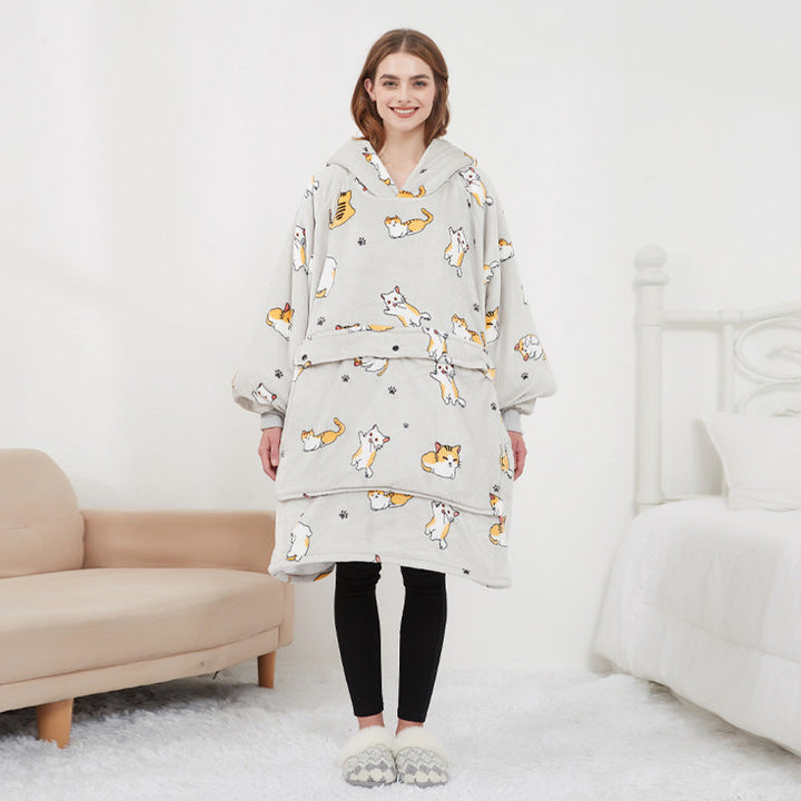 Verwarmde oversized hoodie-deken van sherpa met 3 standen