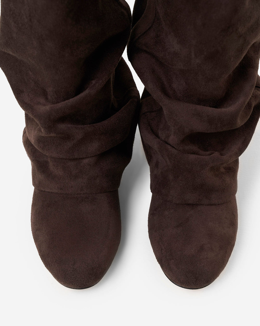 Slouchy kniehoge laarzen voor dames met verborgen hak, ronde neus, donkere chocolade
