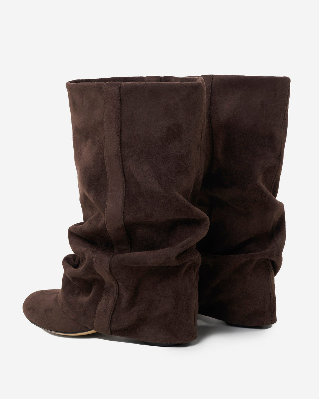 Slouchy kniehoge laarzen voor dames met verborgen hak, ronde neus, donkere chocolade
