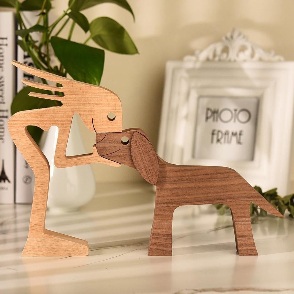 PawBond - Handgemaakt Houten Hond & Mens Sculptuur | Hondenbeeldje
