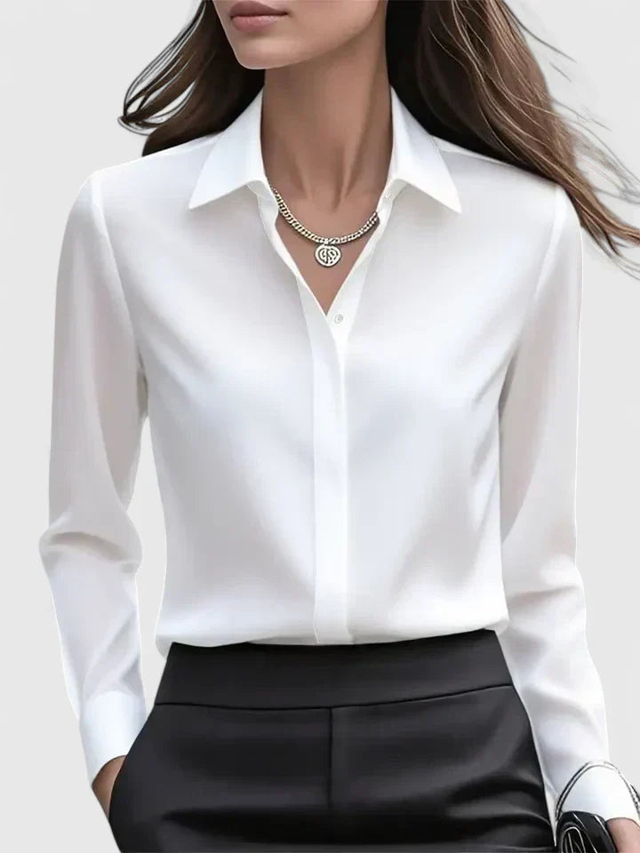 Satijnen blouse met lange mouwen voor dames – elegante kantoorblouse