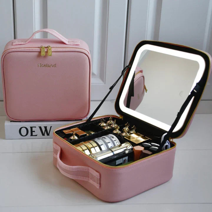 GlowLuxe LED Vanity Case | Draagbare Beauty-Organizer met Verstelbare LED-Spiegel voor een Onberispelijke Make-up