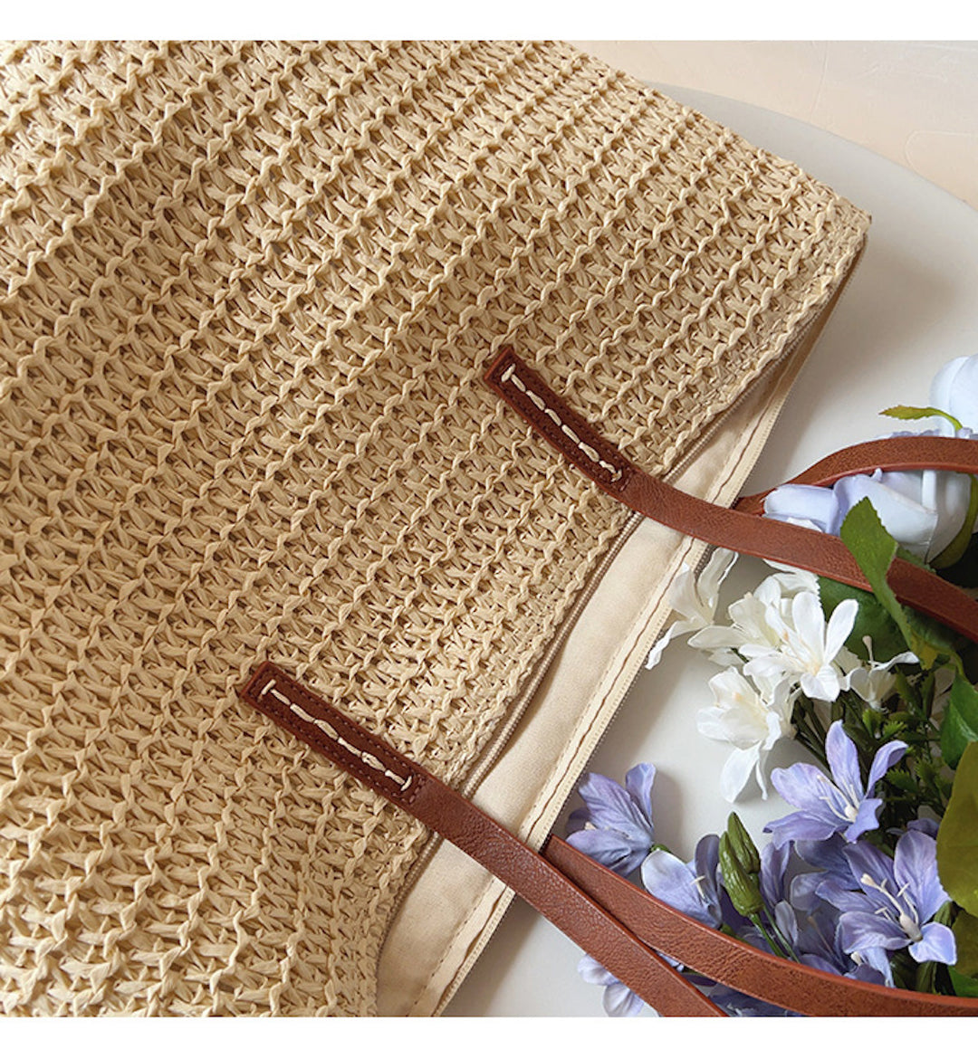 Gevlochten Mandtas met Leren Hengsels – SummerBreeze Tas