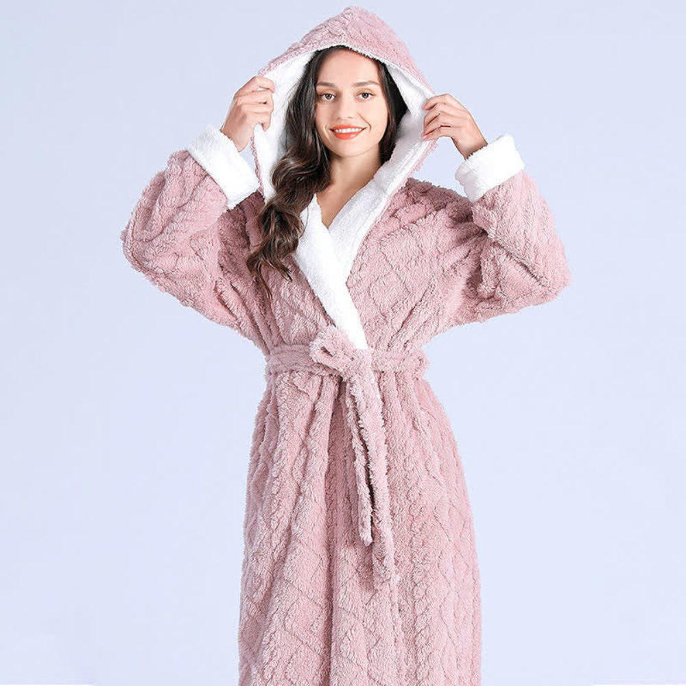 Warme badjas met capuchon, winddichte pluche ochtendjas voor comfort thuis
