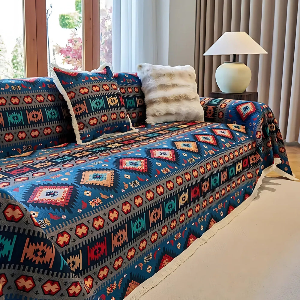 Stijlvolle boho bankplaid, stofdicht en wasbaar met geometrisch ontwerp