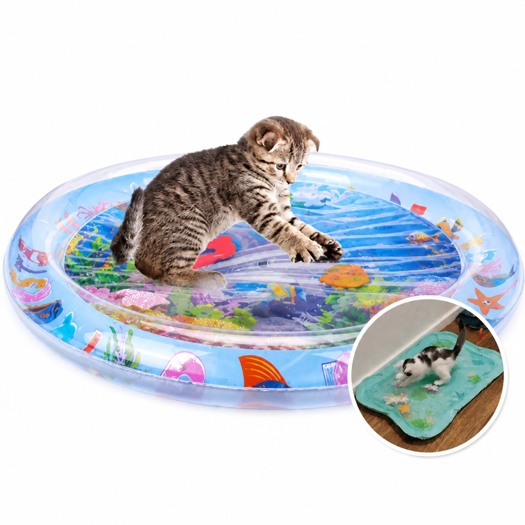 Waterspeelmat voor katten met zwemmende vis - BPA-vrije siliconen koelmat