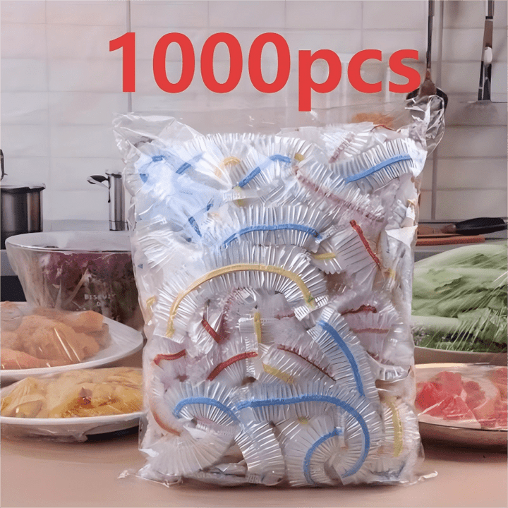 1000 elastische wegwerpafdekkingen voor voedsel, PE-afdekkingen voor schalen en borden 35 cm
