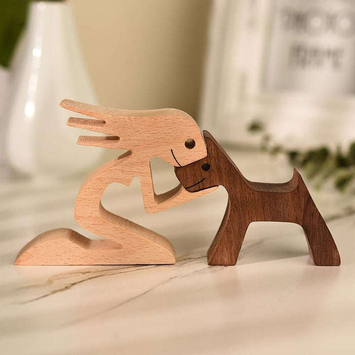 PawBond - Handgemaakt Houten Hond & Mens Sculptuur | Hondenbeeldje