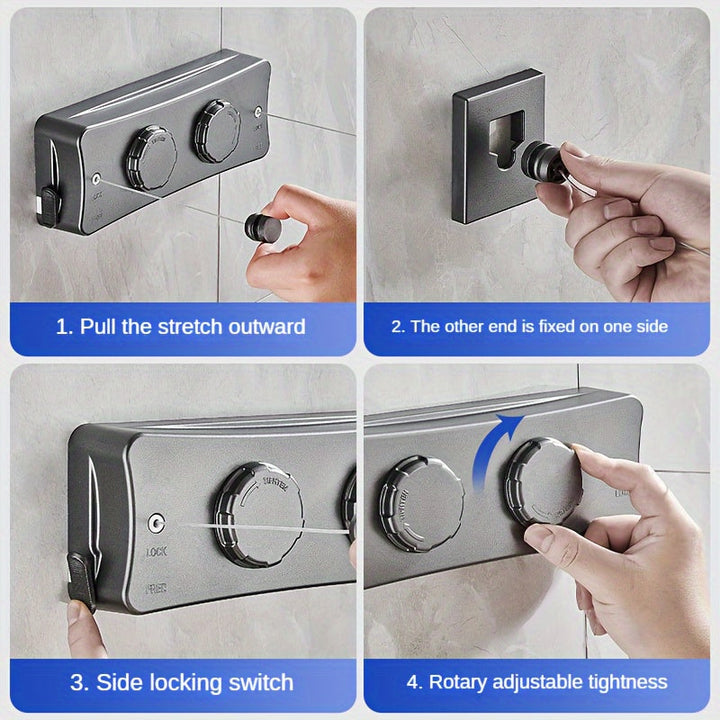 FlexiLine Dubbele Intrekbare Waslijn voor Zware Was - Compact en Ruimtebesparend Design