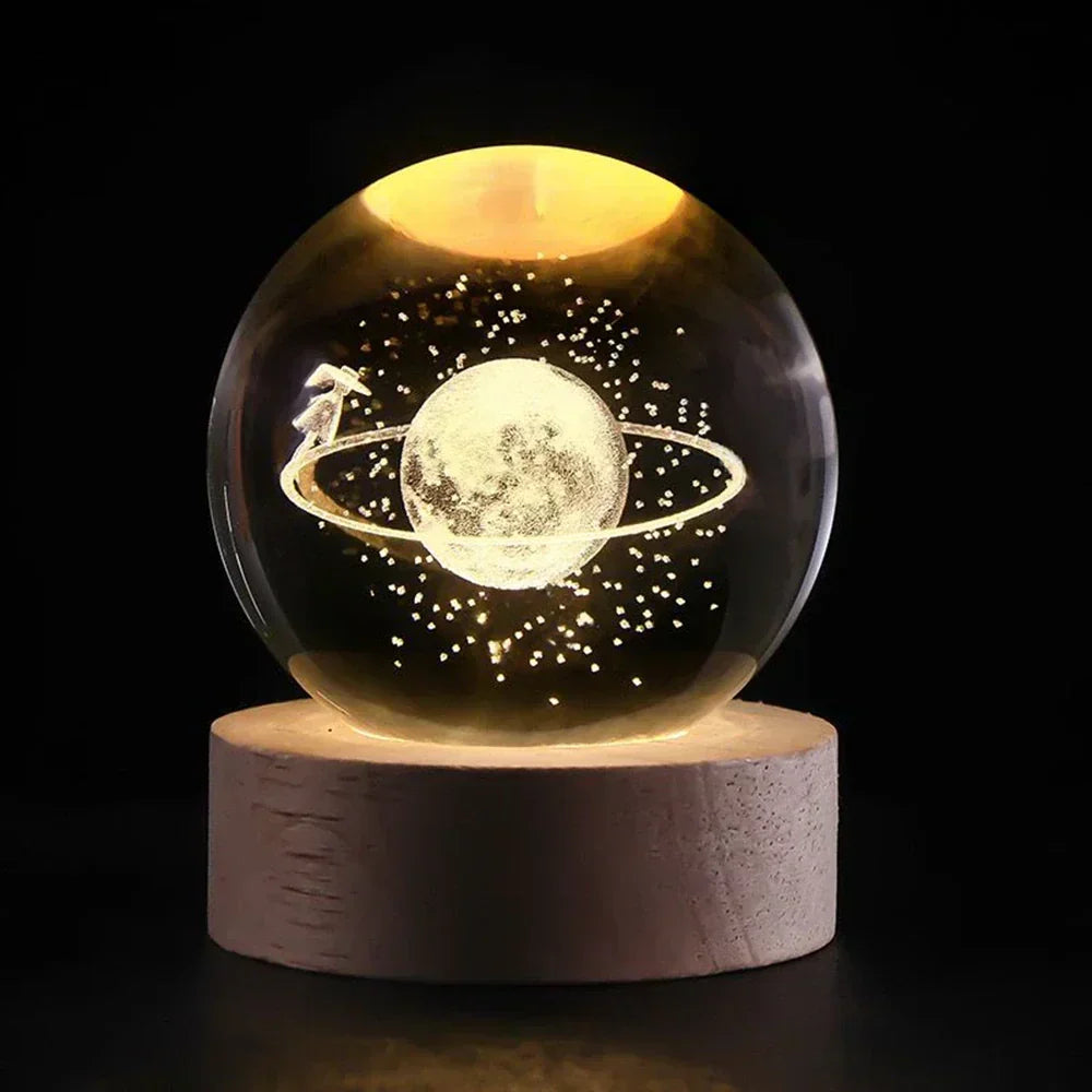 LED-kristallen bol nachtlampje, kosmisch 3D-planetendisplay