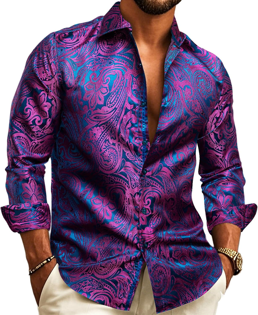 Herenoverhemd met paisley-jacquard – model met lange mouwen voor bruiloften en avondkleding
