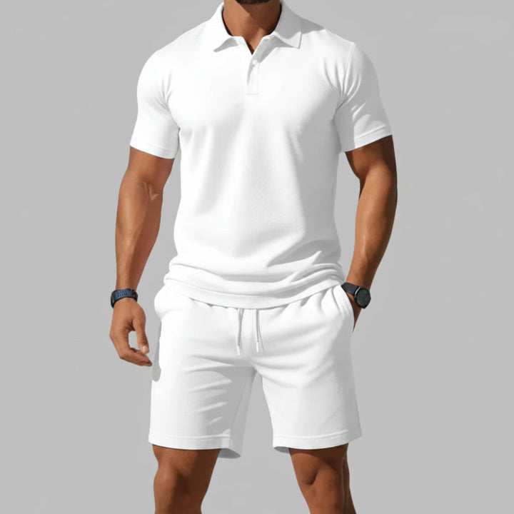 Men's Casual Beach Mesh Lapel Set Summer Comfortable Breathable Loose Solid-Color Sports Short-Sleeved Shirt And Shorts Set