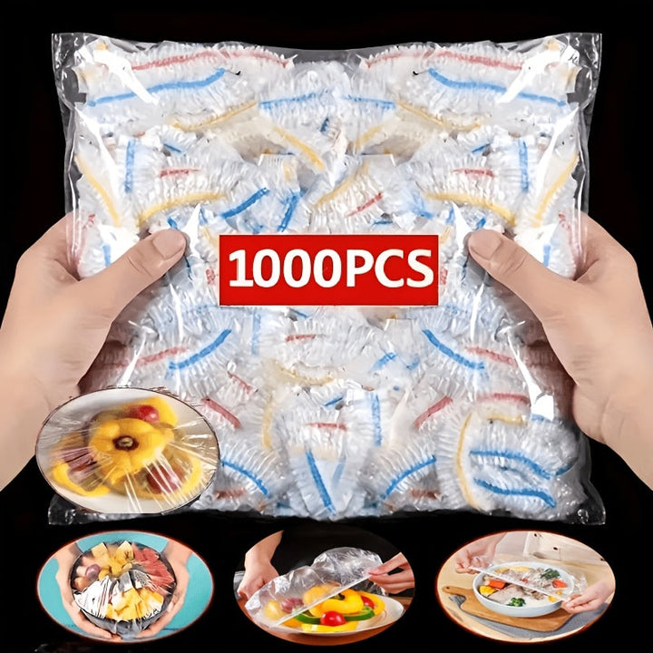 1000 elastische wegwerpafdekkingen voor voedsel, PE-afdekkingen voor schalen en borden 35 cm