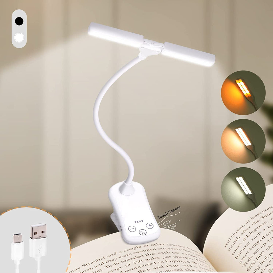 BrightLite - USB Oplaadbaar Clip-on Boeklampje met 3 Kleuren & 8 Helderheidsniveaus