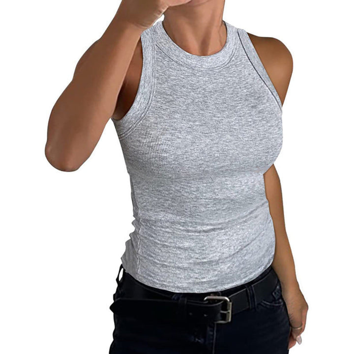Solid-color Sleeveless Ribbed Tank Top For Women