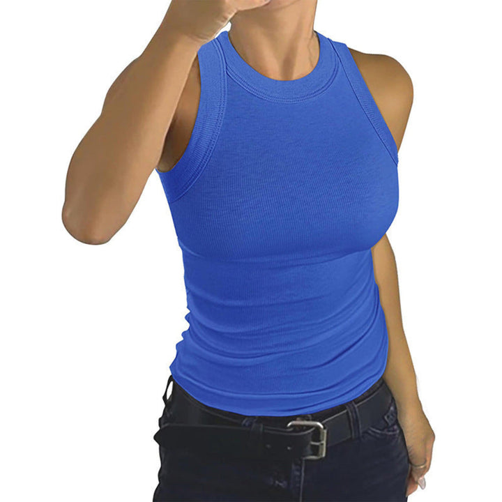 Solid-color Sleeveless Ribbed Tank Top For Women