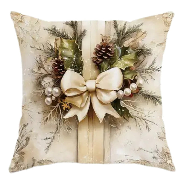 Vintage kerstkussenhoes met elegant patroon van boom en strik