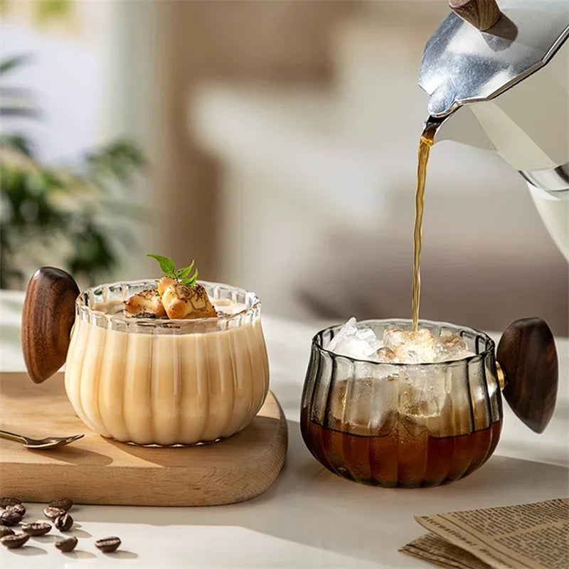 BrewCraft - Glazen Mok Met Houten Handvat Voor Koffie En Thee
