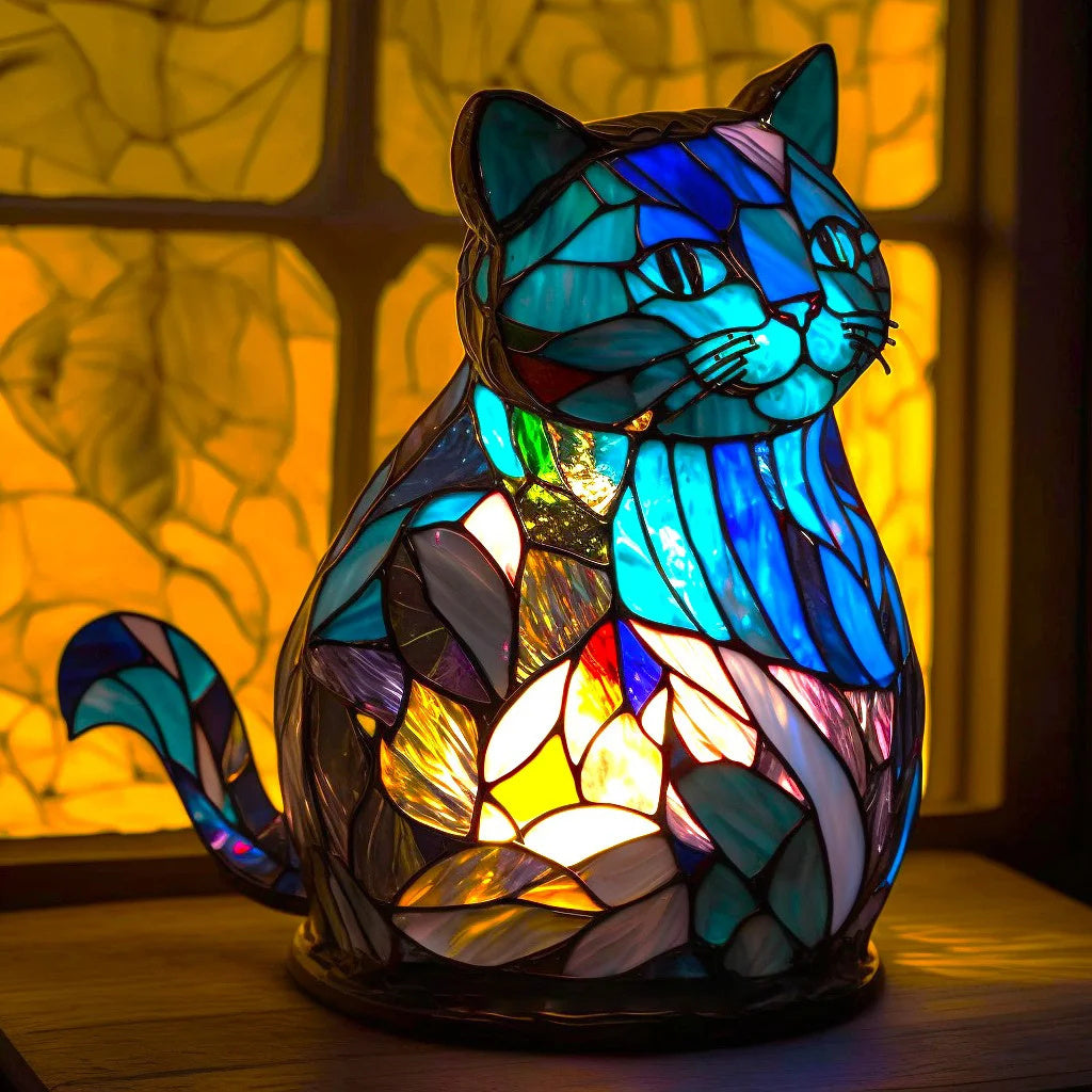 Woondecoratie dierlamp kleurgloed glas-in-loodeffect