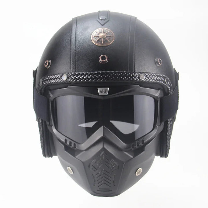 Vintage Retro Open Motorhelm met Masker en Bril