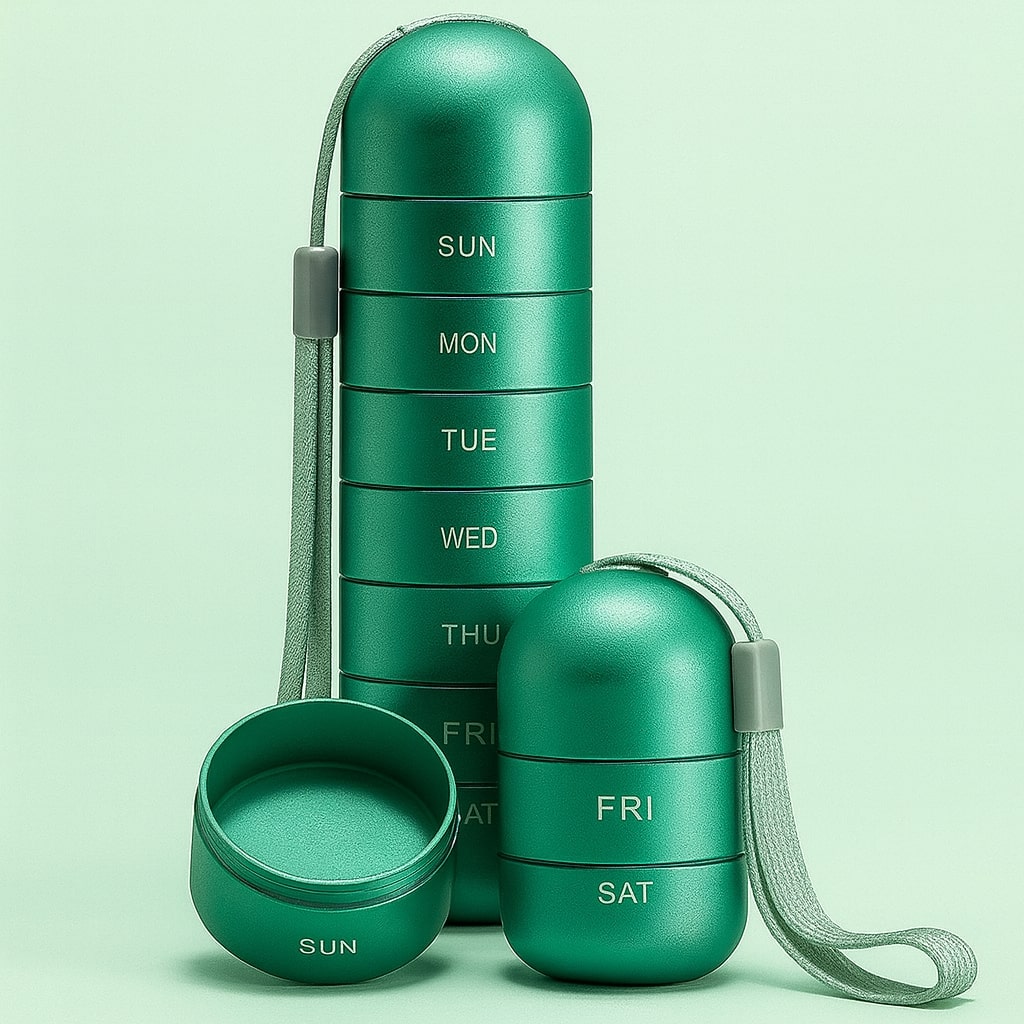 Aluminium pillendoos met 7 vakjes | Compacte, schokbestendige reisdoos