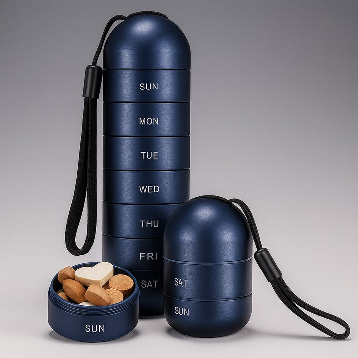 Aluminium pillendoos met 7 vakjes | Compacte, schokbestendige reisdoos