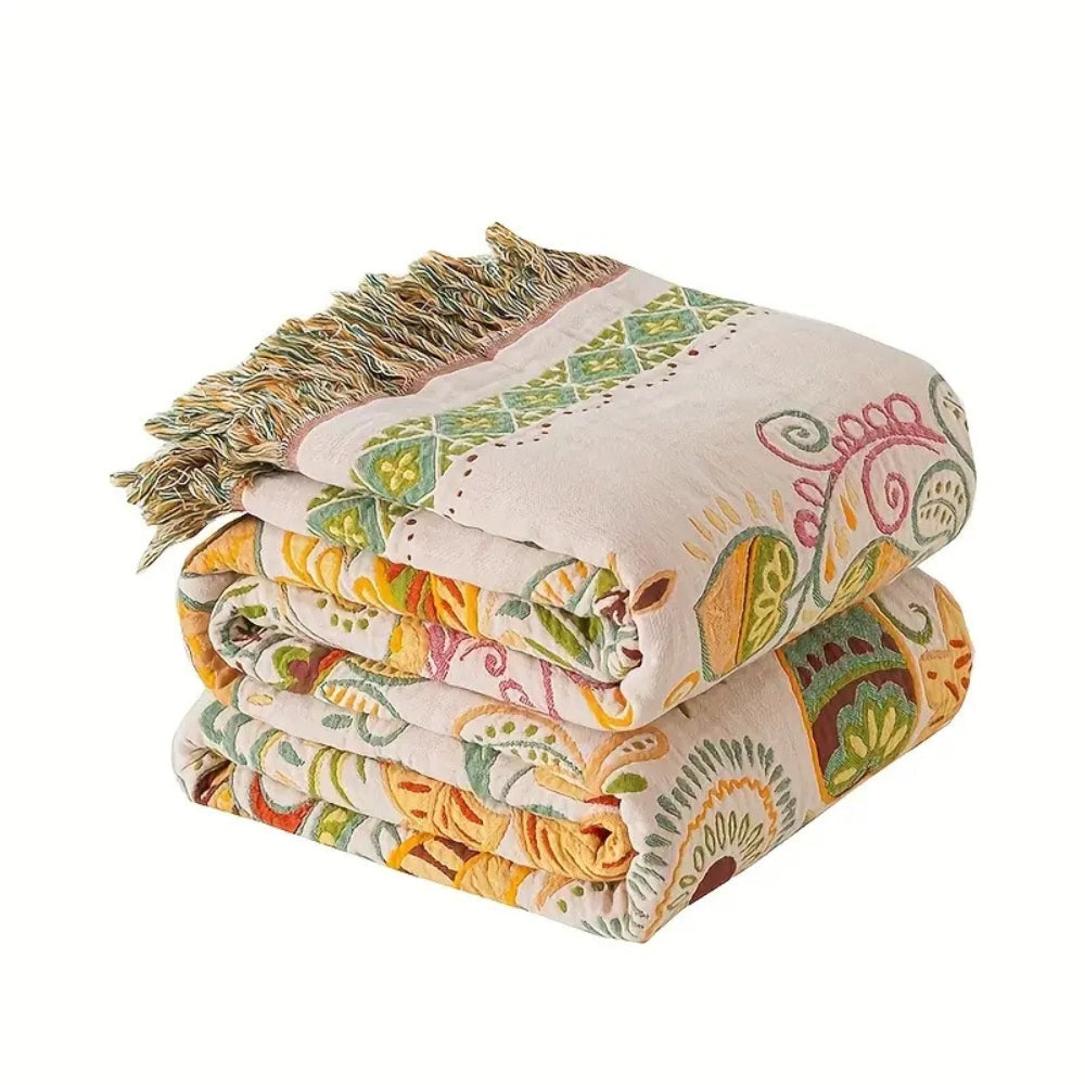 Bohemien omkeerbare bank- en bedplaid met levendig herfstbladerenmotief