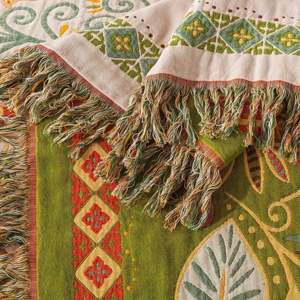 Bohemien omkeerbare bank- en bedplaid met levendig herfstbladerenmotief