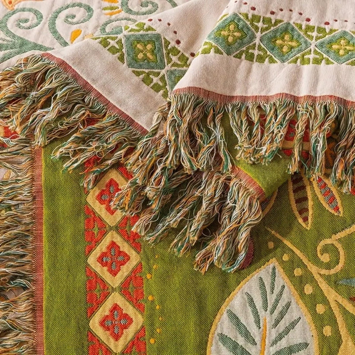 Bohemien omkeerbare bank- en bedplaid met levendig herfstbladerenmotief