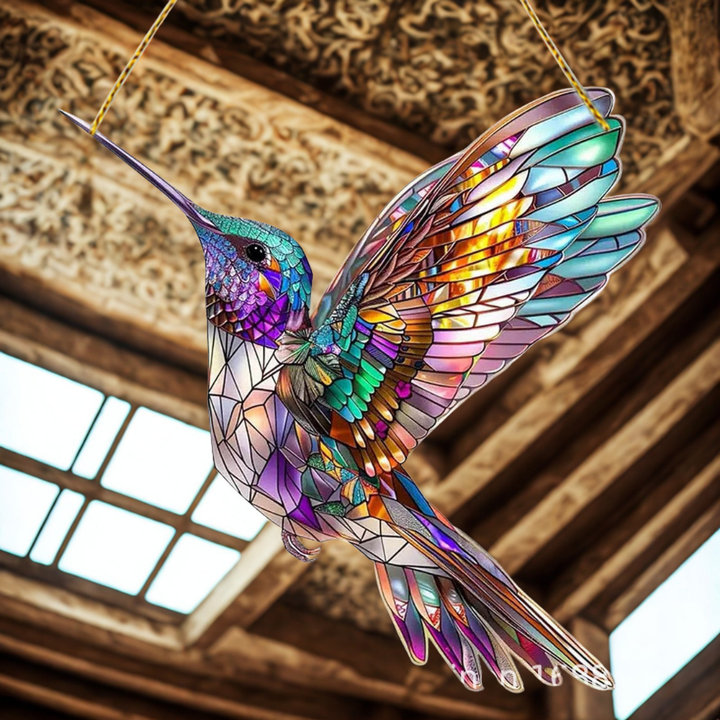 Raamdecoratie met blauwe vogel om op te hangen als zonnevanger