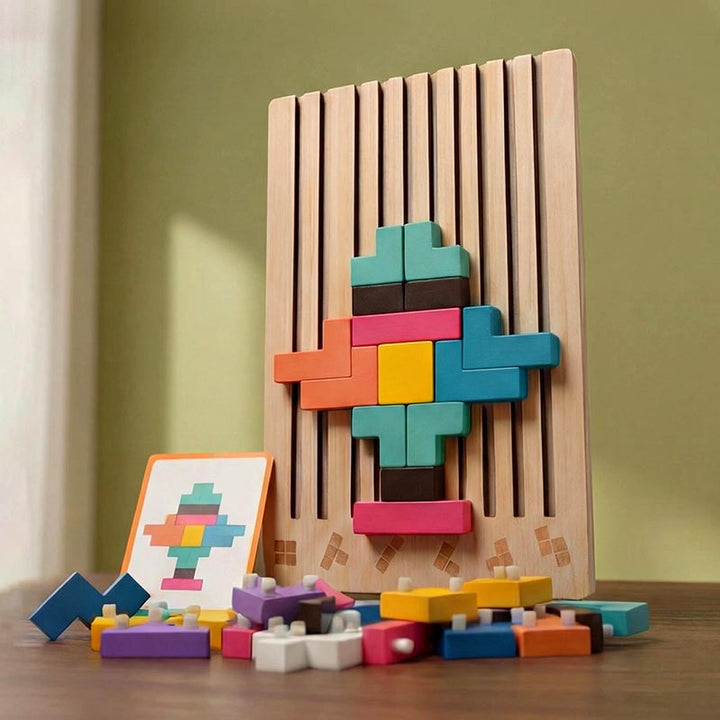 Houten tetris-puzzelspel - breinbreker die met je kind meegroeit