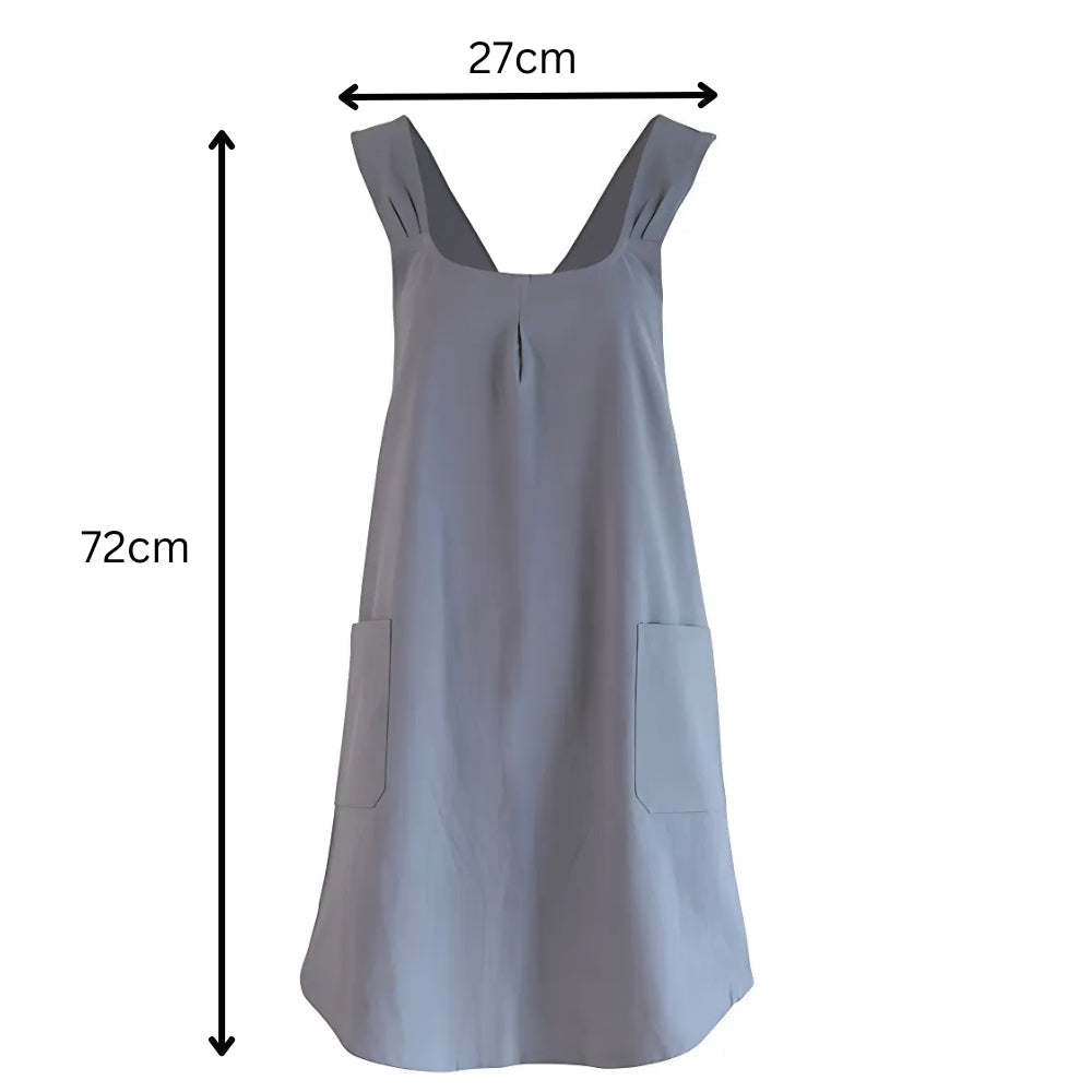 Minimalistische schortjurk met comfortabele gekruiste rug en zakken