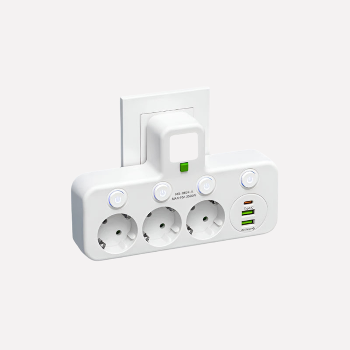 Stekkerdoos met USB- en Type-C-poorten