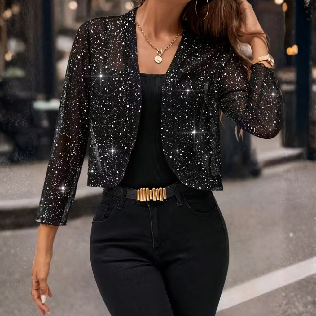 Damesvest met glitter en pailletten