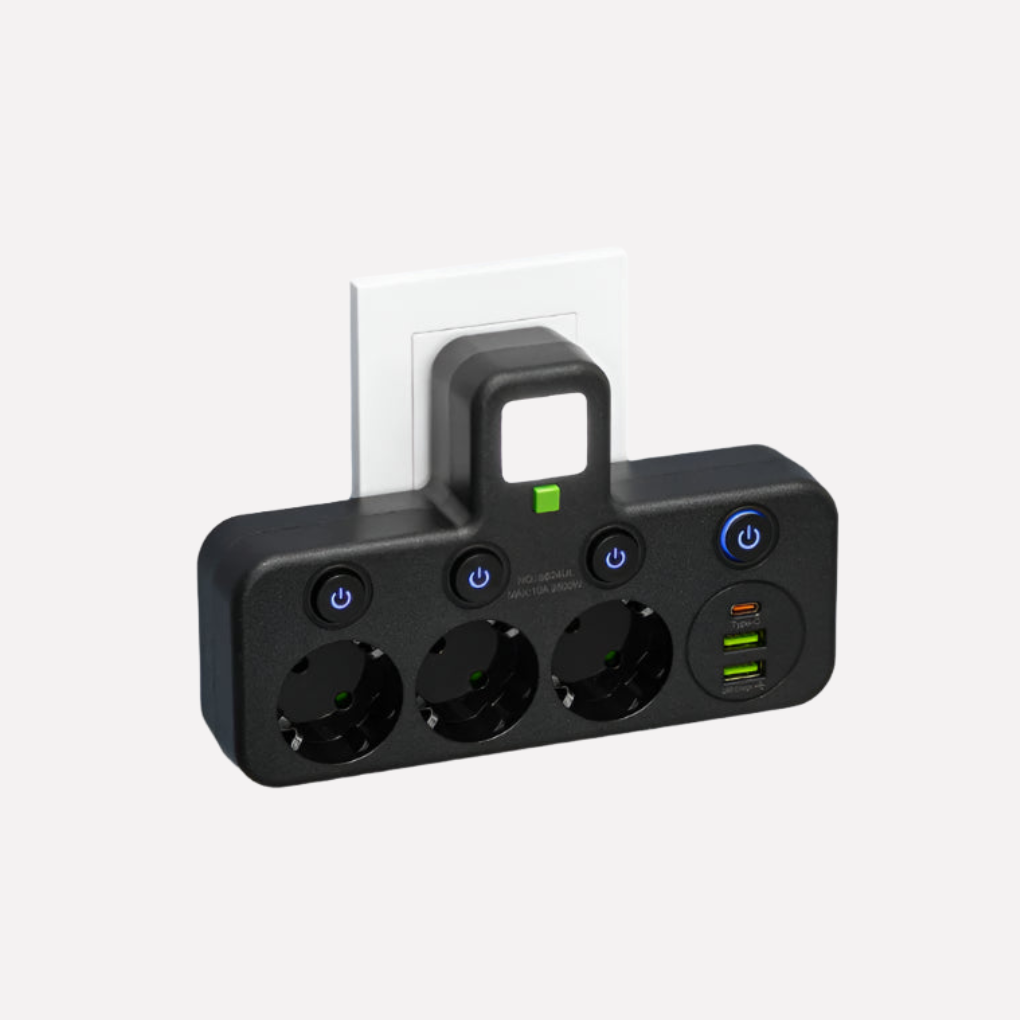 Stekkerdoos met USB- en Type-C-poorten