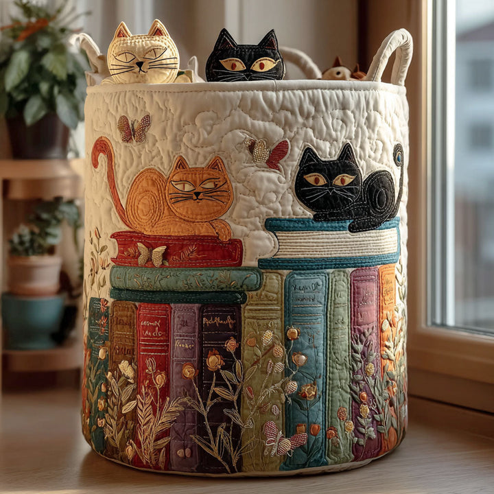 Gewatteerde wasmand met kattenpatroon, opvouwbare stoffen wasmand met handvatten