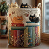 Gewatteerde wasmand met kattenpatroon, opvouwbare stoffen wasmand met handvatten