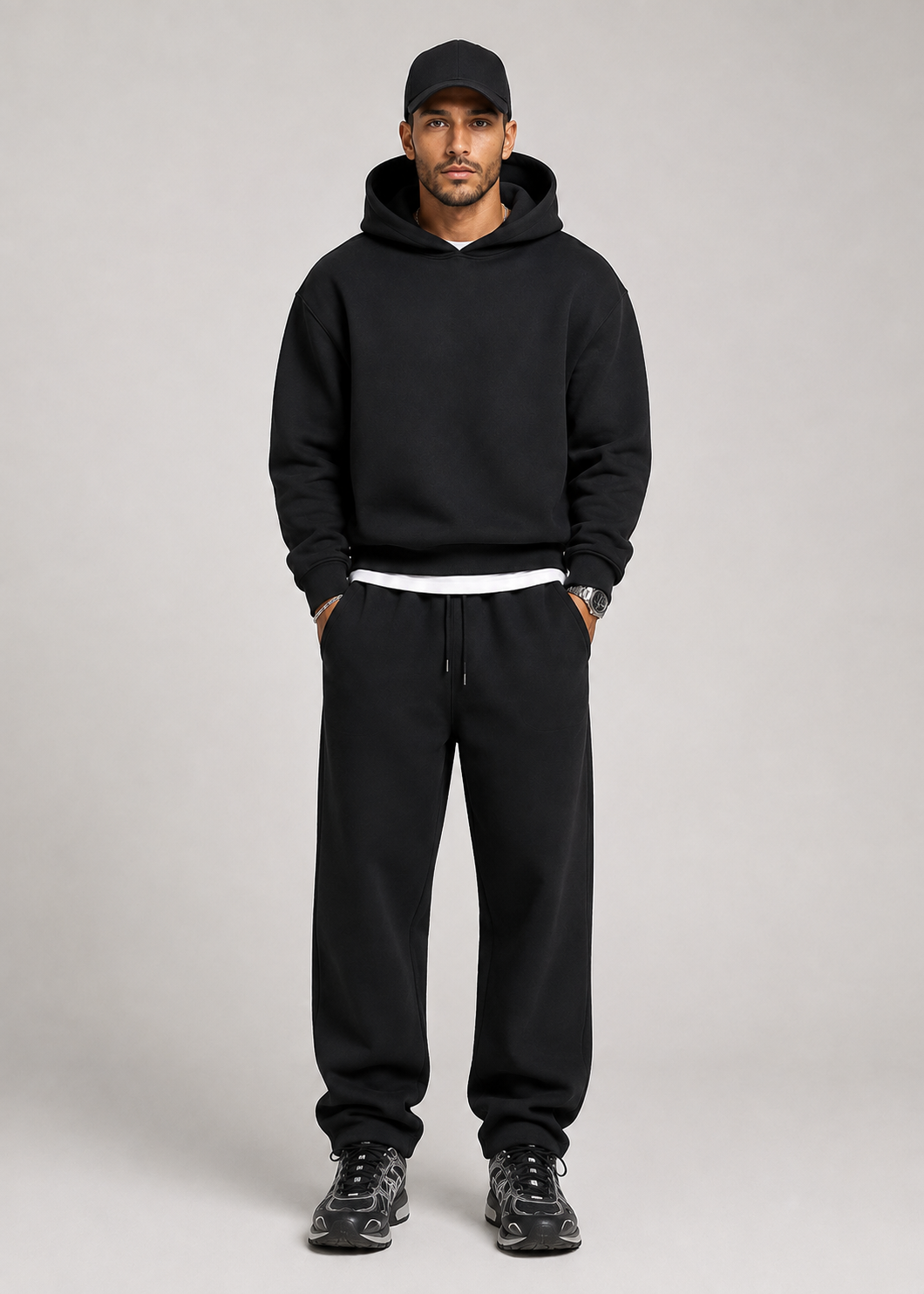 Heren hoodie- & joggerset - zachte katoenmix, losse pasvorm