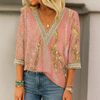 Bedrukte losse V-hals blouse