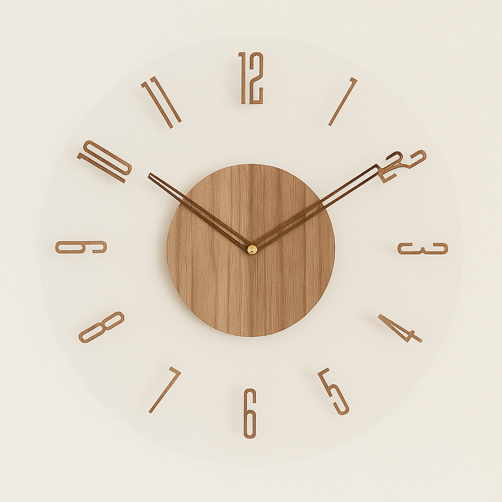 Moderne minimalistische wandklok, stil, Scandinavisch rond ontwerp