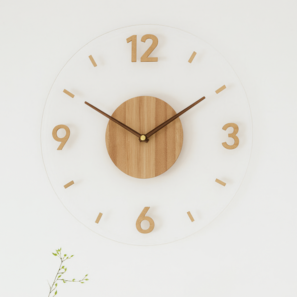 Moderne minimalistische wandklok, stil, Scandinavisch rond ontwerp