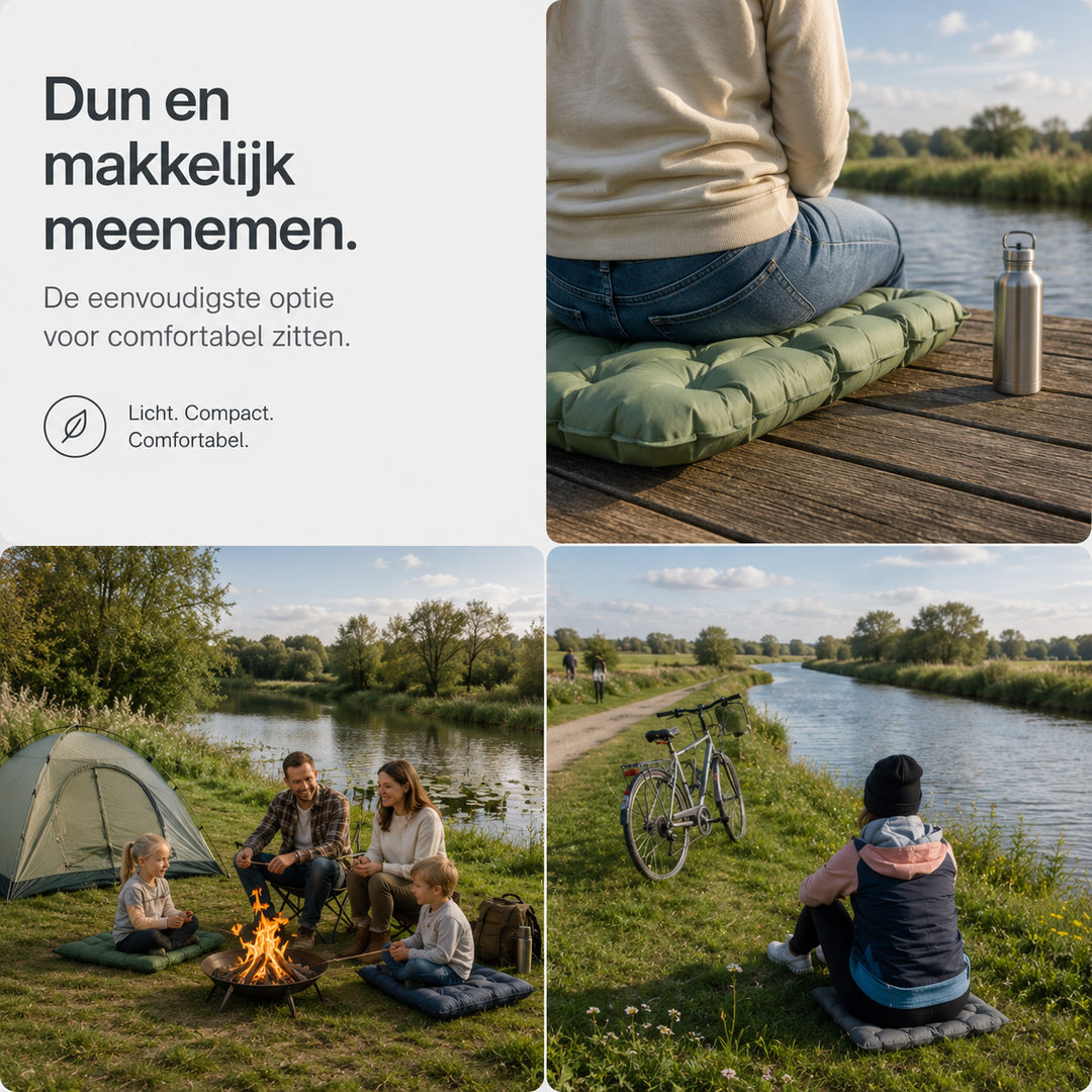 Ultracompact opblaasbaar zitkussen - lichtgewicht draagbaar reiszitkussen