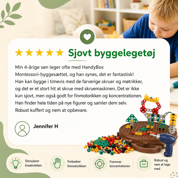 Montessori gereedschapskistset voor kinderen met speelgoedboor, 204 stukjes