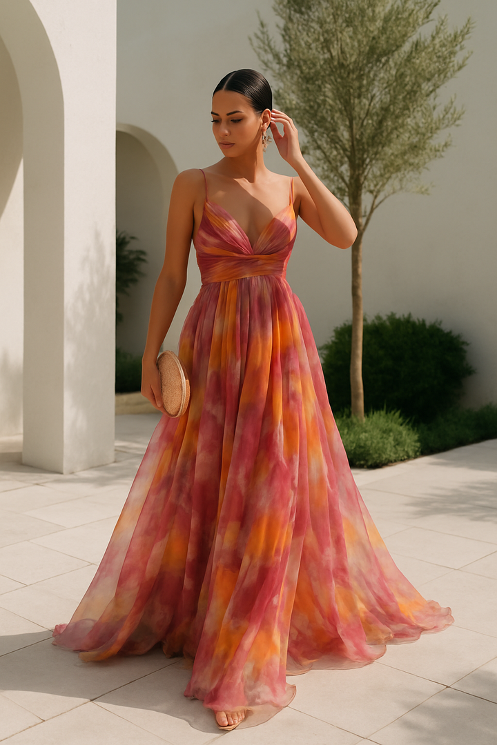 Dames Maxi Jurk Multicolor met V-Hals