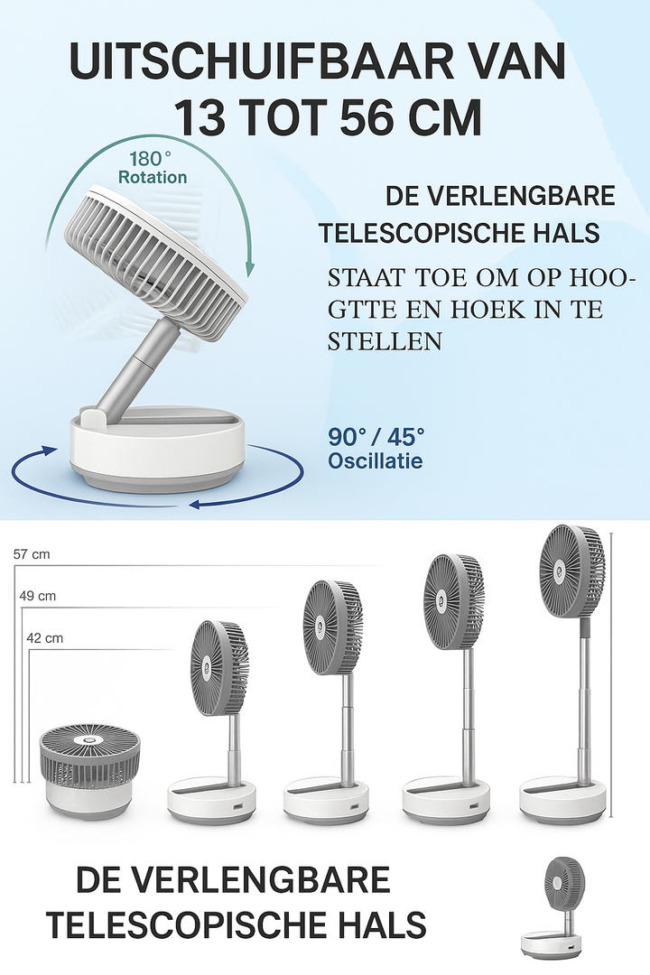 Ventilator op accu - tot 24 uur koelen op 1 lading