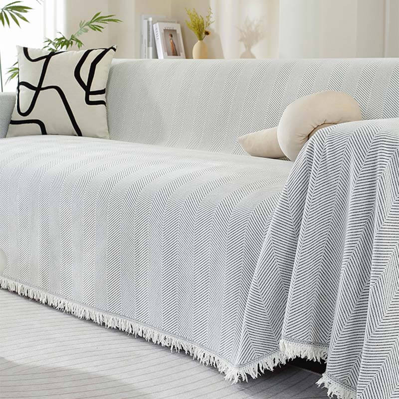 Bankhoes met visgraatmotief en kwastjes, decoratieve meubelbescherming