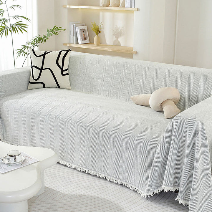 Bankhoes met visgraatmotief en kwastjes, decoratieve meubelbescherming