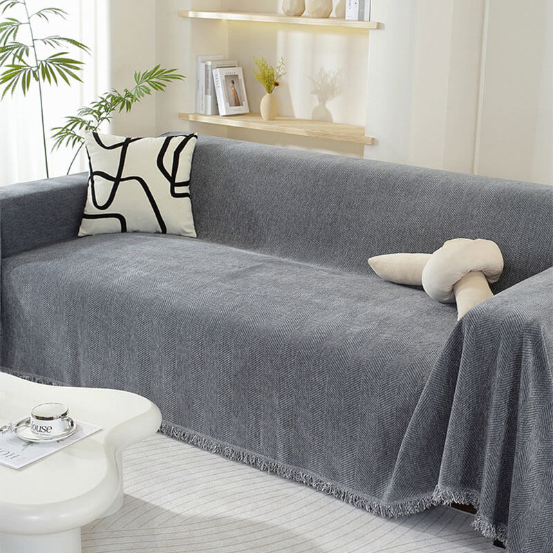 Bankhoes met visgraatmotief en kwastjes, decoratieve meubelbescherming