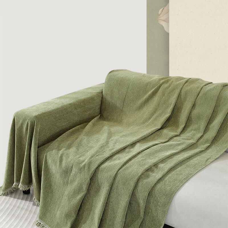 Bankhoes met visgraatmotief en kwastjes, decoratieve meubelbescherming