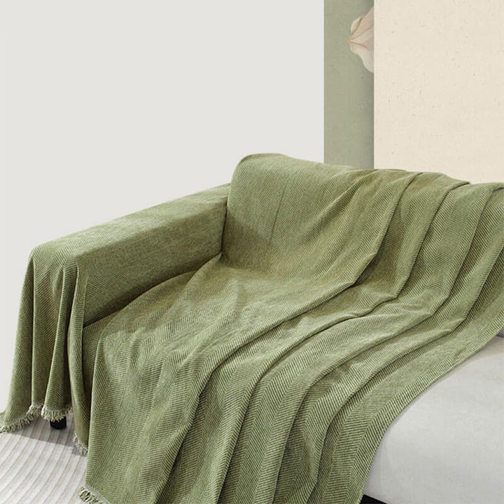 Bankhoes met visgraatmotief en kwastjes, decoratieve meubelbescherming
